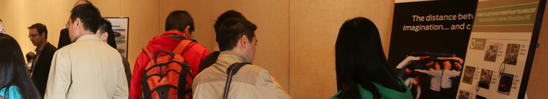 Students browsing display boards